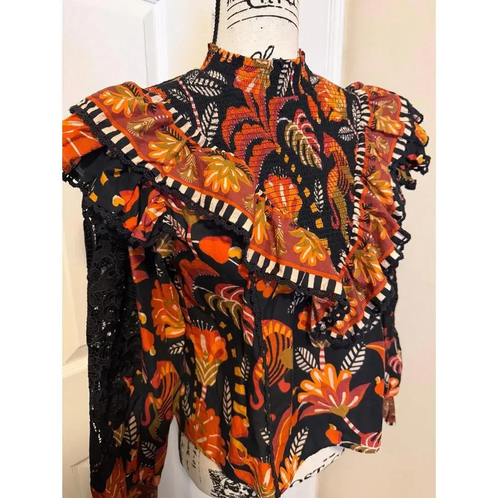 Farm Rio Floral Ruffle Blouse Small - Picture 2 of 8